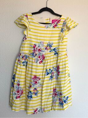 Joules Yellow Striped Floral Girls' Dress, Perfect for Easter, Age 6, Colorful